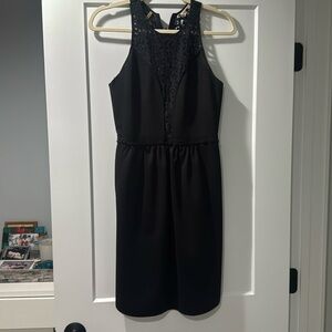 Black womens Rebecca Taylor short dress with lace inset